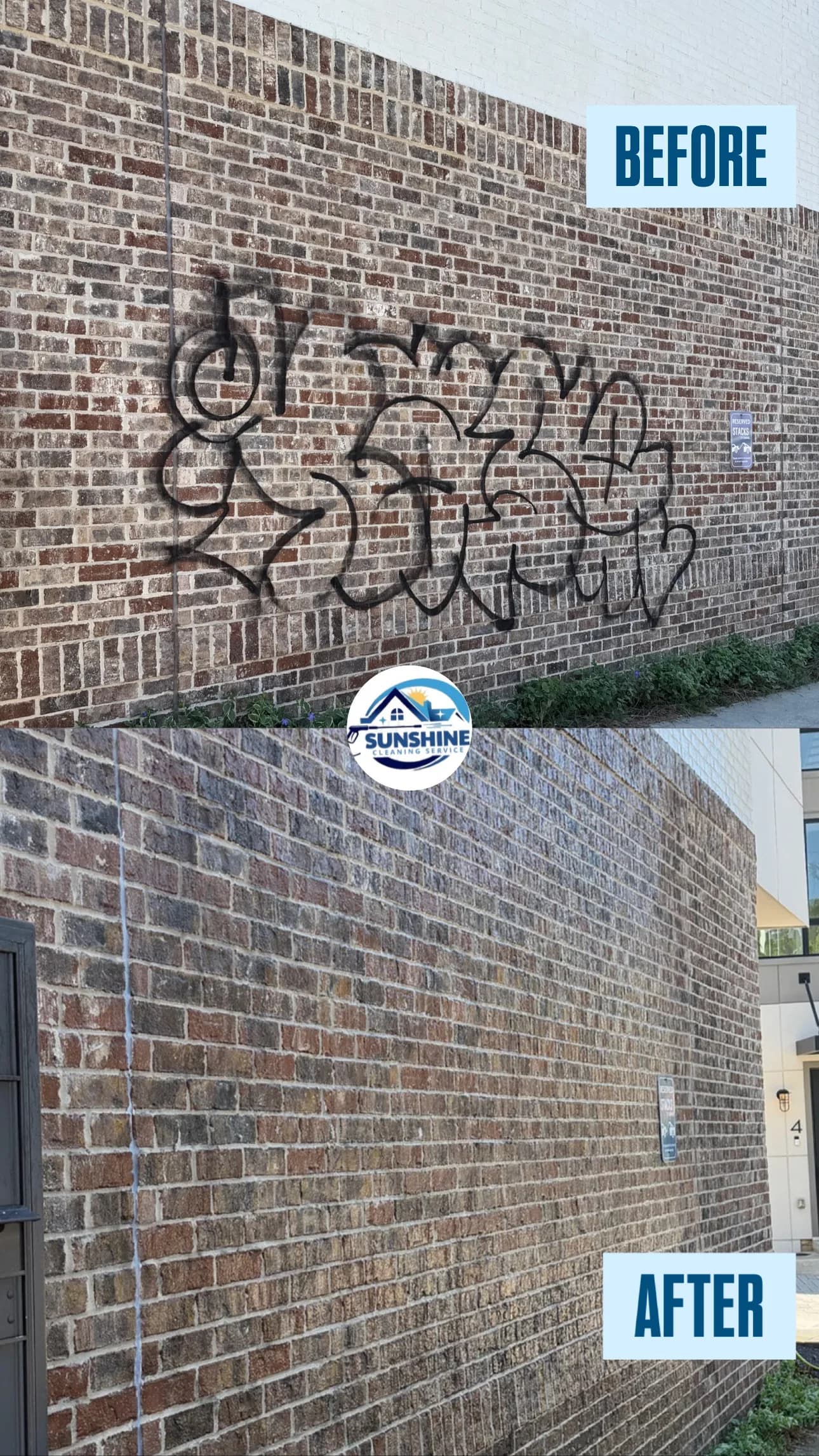 After Graffiti Removed From Brick Wall Without Damaging the Surface